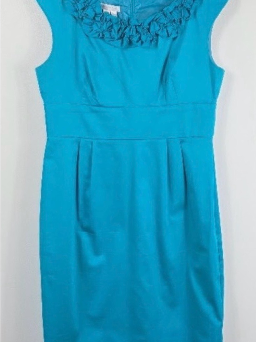 London Times Turquoise Ruffle-Neck Sheath Dress